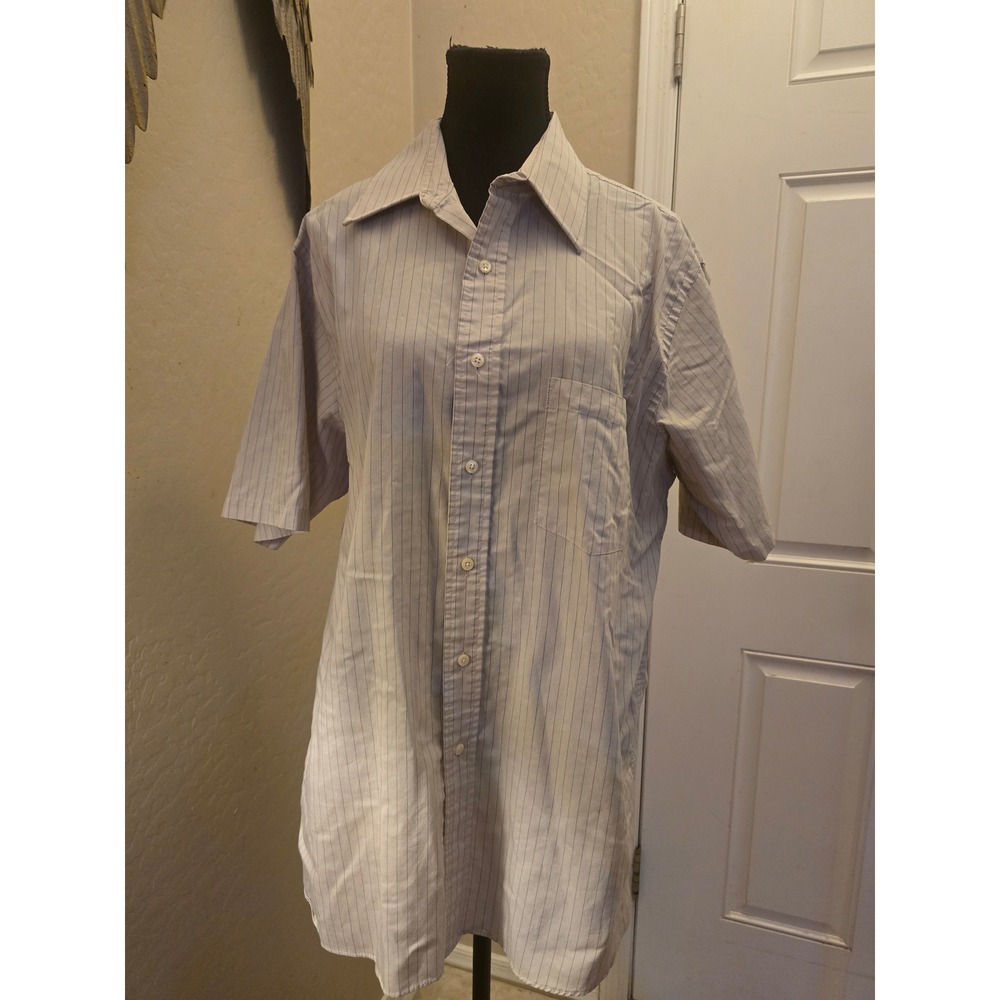 Van Heusen Men's Size 16 Large Half Sleeve Pinstripe Broadcloth Button Up Shirt